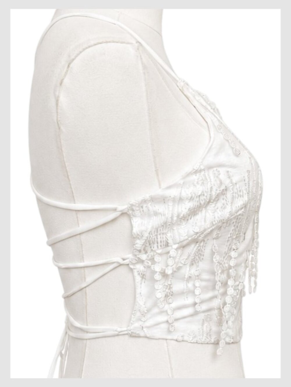 Lulus Dancing in a Dream Crop Top White Lace Up Fringe M - Picture 6 of 8